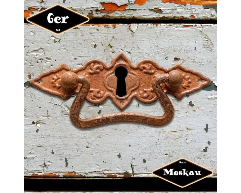 Antikas Möbelbeschlag Schubladengriff,Serie "Moskau",6er Pack, Eisen rostig, H4,5xB10,5cm von Antikas