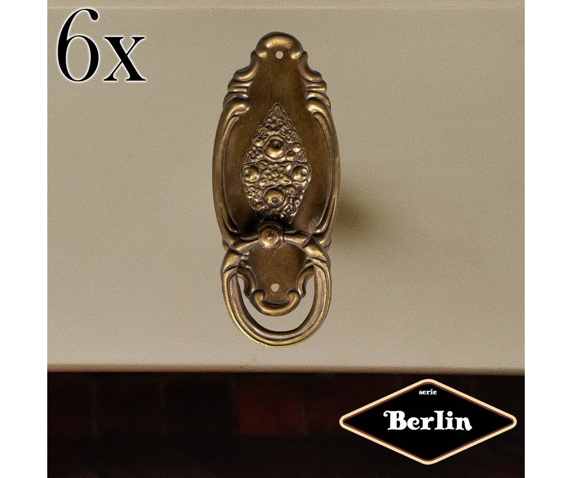 Antikas Möbelbeschlag Schubladengriff mit Griff, Eisen in Antikmessing, Serie "München", 6er von Antikas