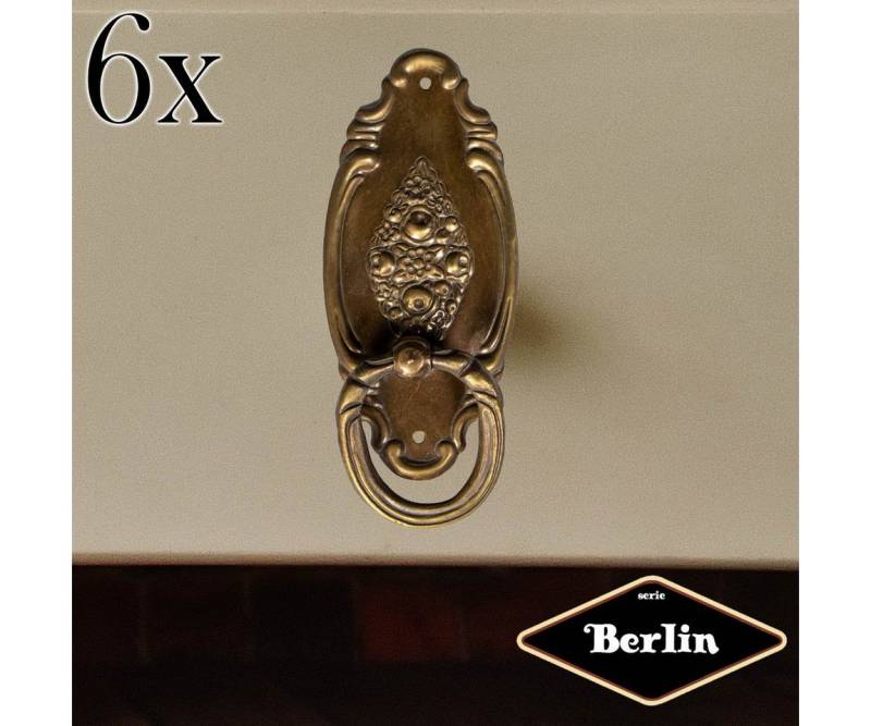 Antikas Möbelbeschlag Schubladengriff mit Griff, Eisen in Antikmessing, Serie "München", 6er von Antikas