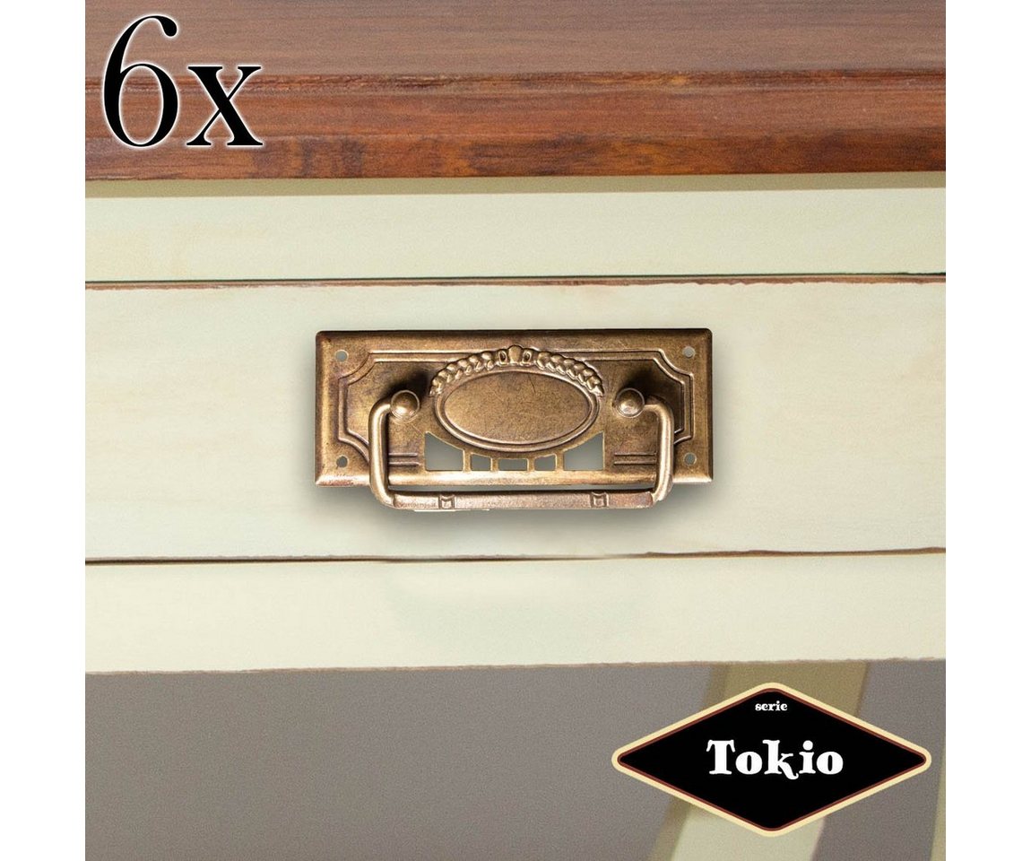 Antikas Möbelbeschlag Schubladengriff mit Griff, Eisen in Antikmessing, Serie "Tokio", 6er von Antikas