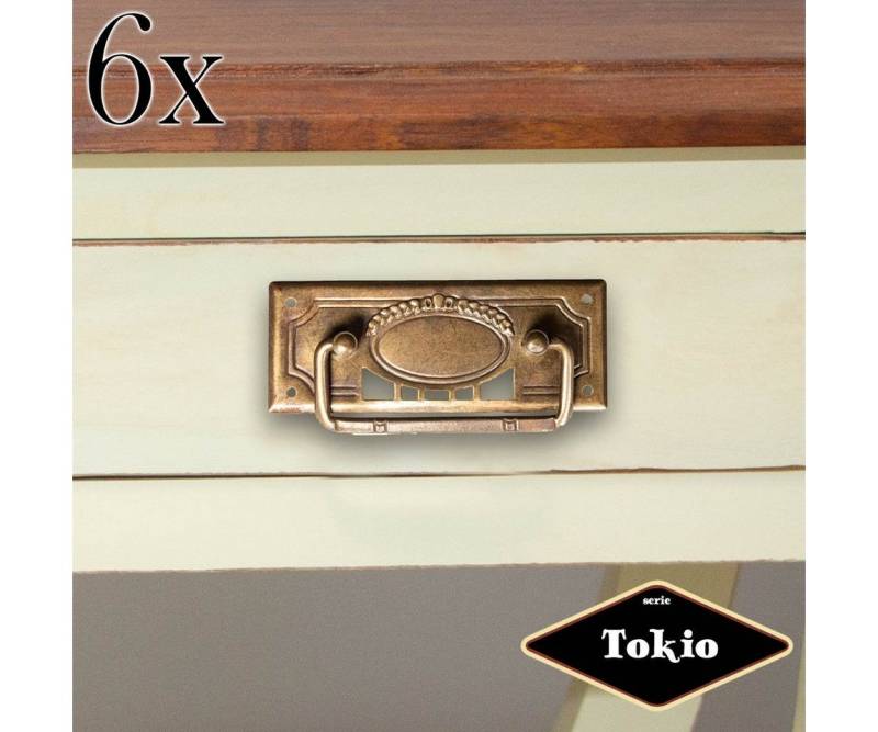 Antikas Möbelbeschlag Schubladengriff mit Griff, Eisen in Antikmessing, Serie "Tokio", 6er von Antikas