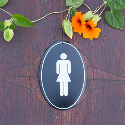 Antikas - Toilettenschild Emaille, WC-Schild Frau in oval, Türschild für Damentoilette von Antikas