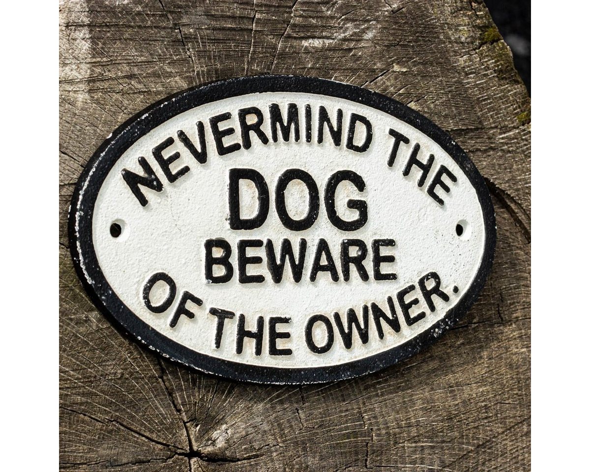 Antikas Wanddekoobjekt Eisenschild, Vorsicht Hundebesitzer, Warnschild von Antikas