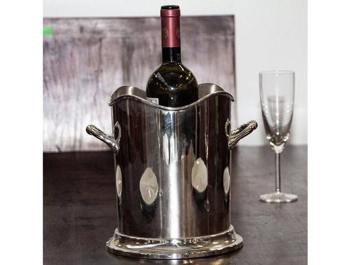 Antikas Wanddekoobjekt Flaschenkühler mit Griffen, Sektkühler, Eiseimer, Eisbehälter, silberfarben von Antikas