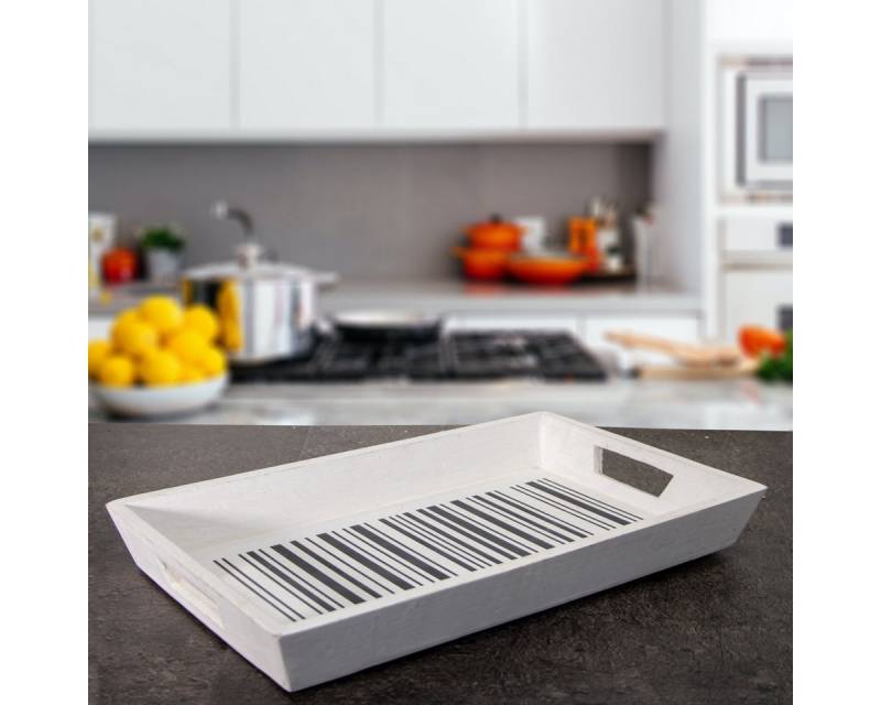 Antikas Wanddekoobjekt Rechteckiges Tablett, Barcode, Weiß, Holz, Klein von Antikas