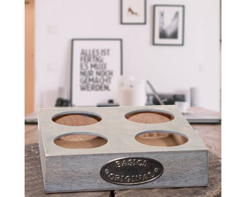 Antikas Wanddekoobjekt Servierkorb, 4 Fächer, Grau, Holz, Dekoration von Antikas