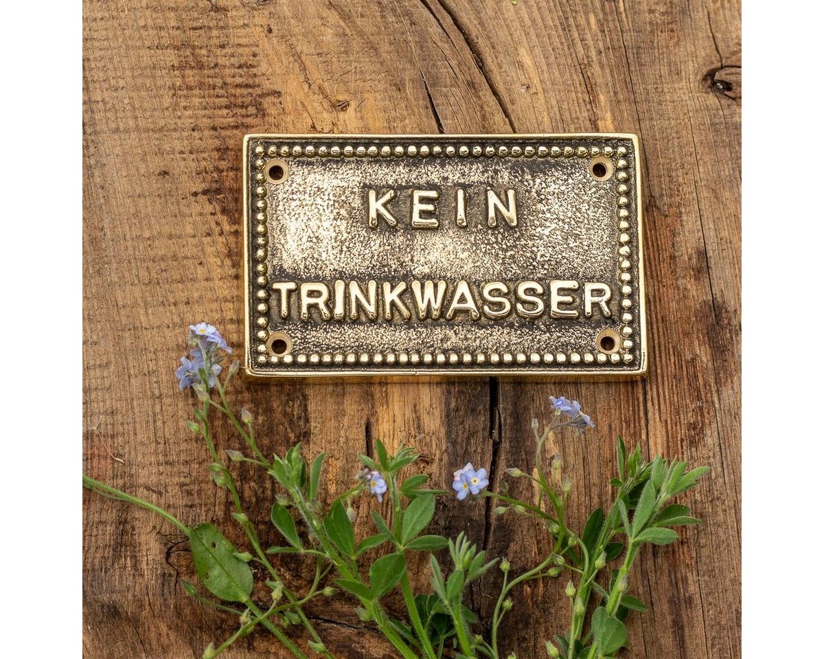 Antikas Wasserspeier Kein Trinkwasser- Schild, Hinweisschild aus Messing, Warnschild wie von Antikas