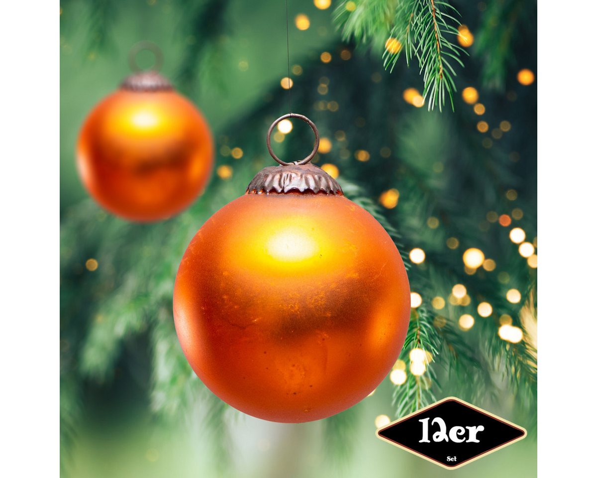 Antikas Weihnachtsfigur Christbaumkugelset, Rund, 12er Set, Glas, Orange, H9,0xB8,0cm von Antikas
