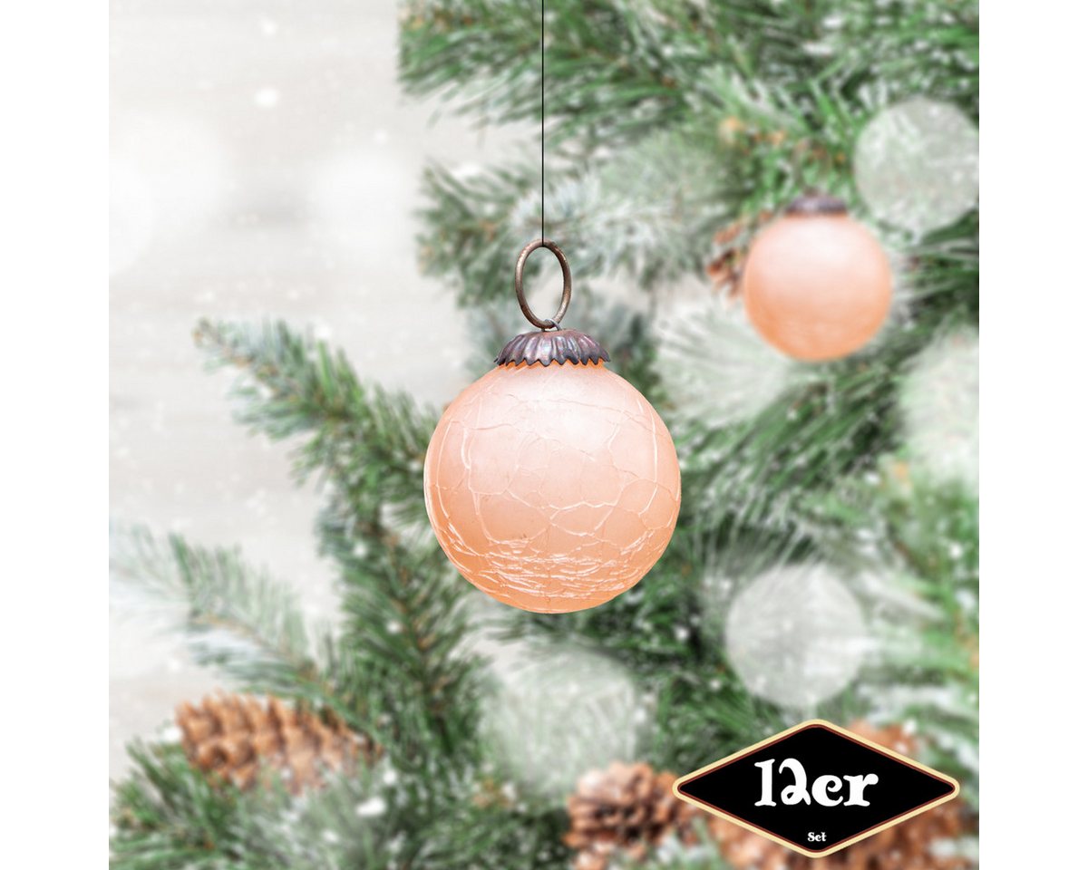 Antikas Weihnachtsfigur Christbaumkugelset, Rund, 12er Set, Glas, Orange, krakeliert von Antikas