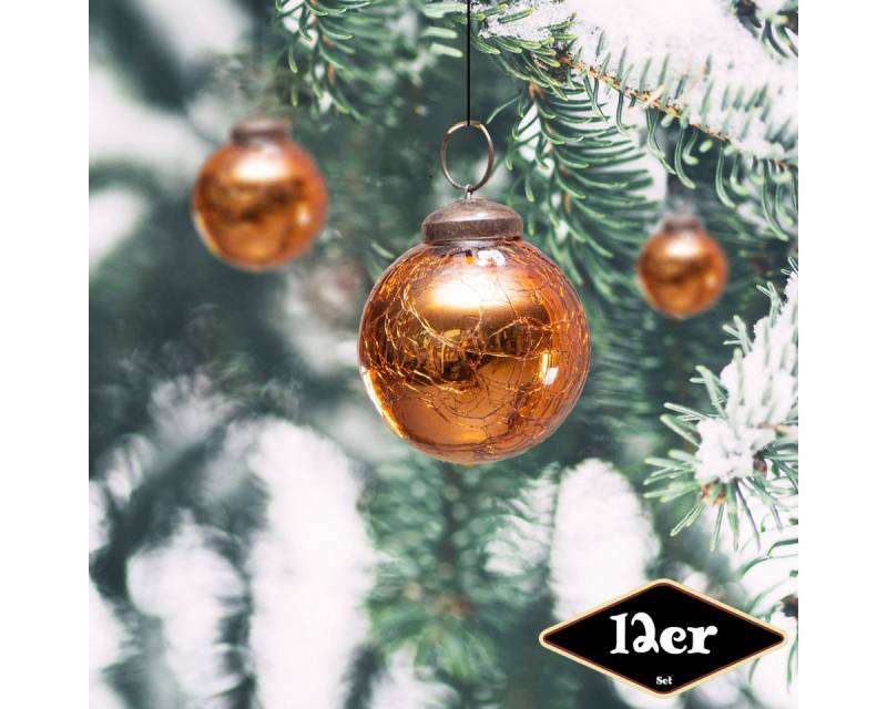 Antikas Weihnachtsfigur Christbaumkugelset, Rund, 12er Set, Glas, Orange-braun, H7,0xB6,0cm von Antikas