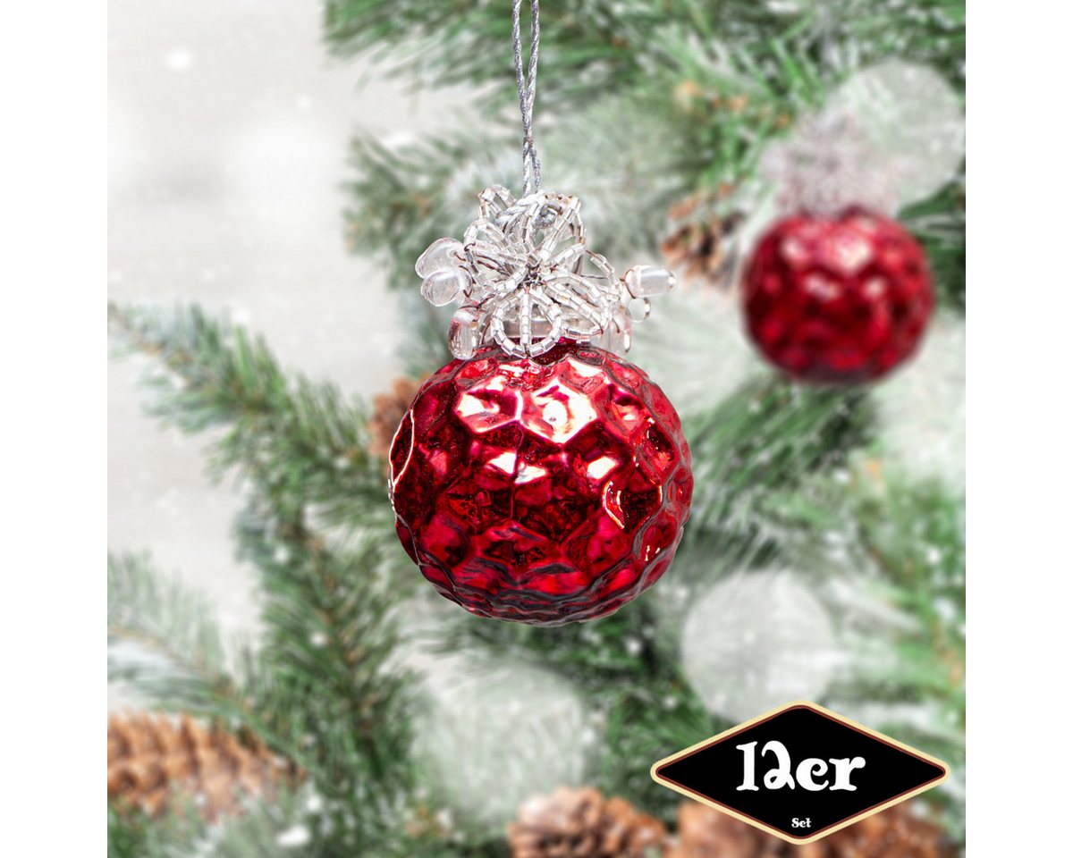 Antikas Weihnachtsfigur Christbaumkugelset, Rund, 12er Set, Glas, Rot, Struktur, H8,5xB6,5cm von Antikas