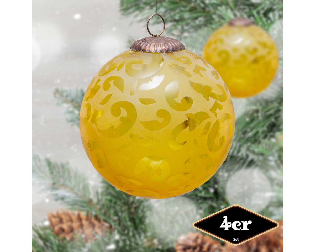 Antikas Weihnachtsfigur Christbaumkugelset, Rund, 4er Set, Glas, Gelb, H13,5xB12,5cm von Antikas
