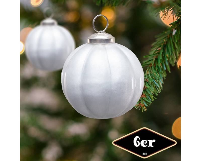 Antikas Weihnachtsfigur Christbaumkugelset, Rund, 6er Set, Glas, creme, H10,5xB10,0cm von Antikas