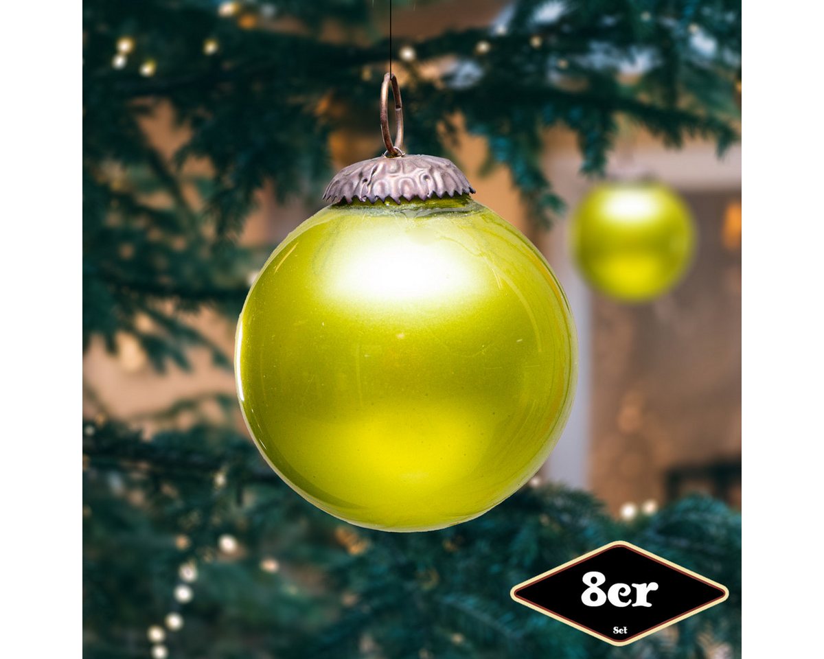 Antikas Weihnachtsfigur Christbaumkugelset, Rund, 8er Set, Glas, Grün, H8,5xB8,0cm von Antikas