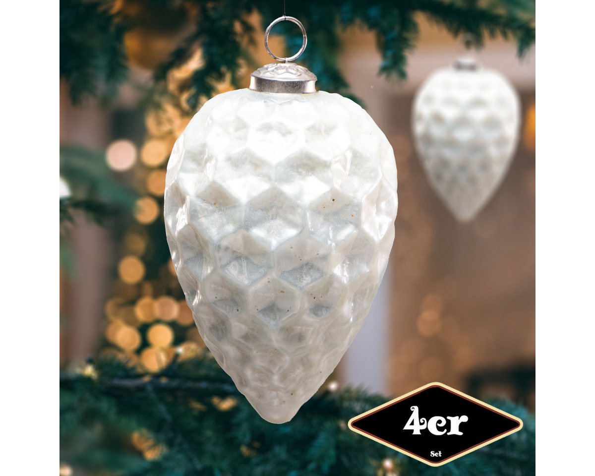 Antikas Weihnachtsfigur Christbaumkugelset in Zapfen-Form, 4er Set, Glas, creme, Struktur Antikas Weihnachtsfigur Christbaumkugelset in Zapfen-Form, 4er Set, Glas, creme, Struktur von Antikas
