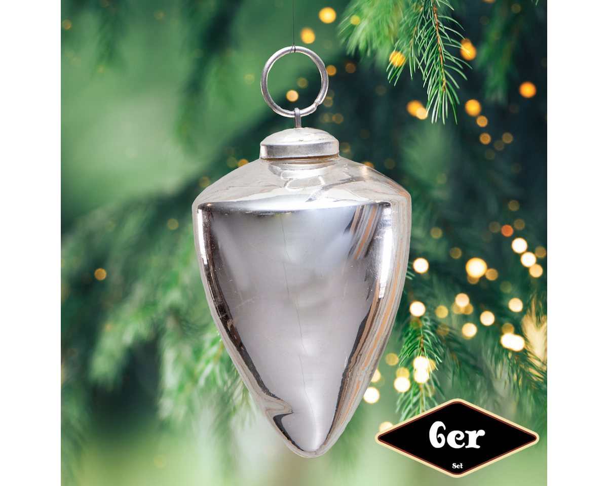 Antikas Weihnachtsfigur Christbaumkugelset in Zapfen-Form, 6er Set, Glas, Silber von Antikas