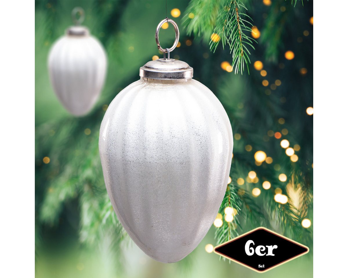 Antikas Weihnachtsfigur Christbaumkugelset in Zapfen-Form, 6er Set, Glas, creme von Antikas