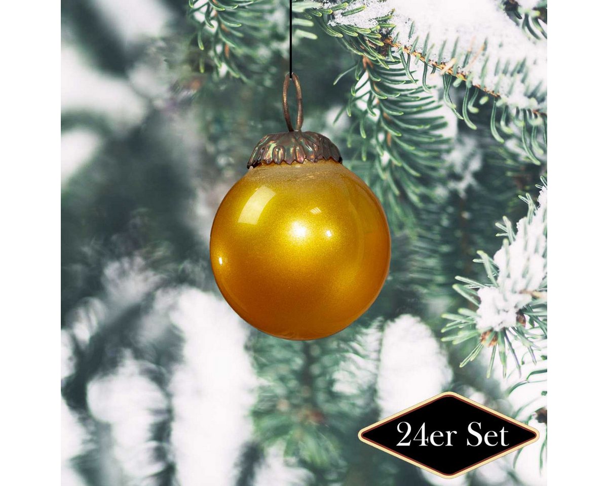 Antikas Weihnachtsfigur Christbaumschmuck aus Glas, Gold, klein, Christbaum, 24er Set von Antikas