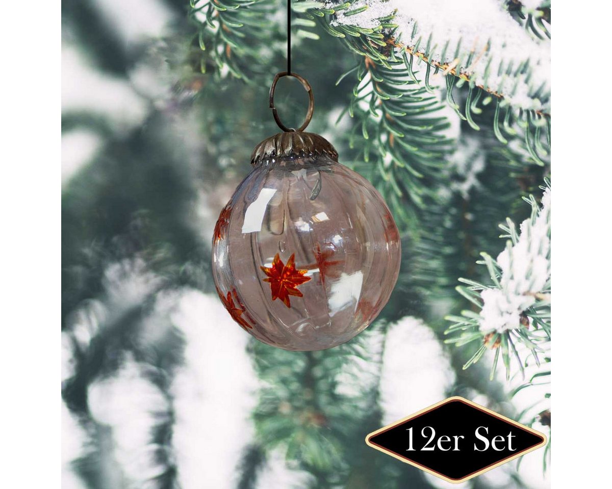 Antikas Weihnachtsfigur Christbaumschmuck aus Glas, Orange-weiß, klein, Christbaum, 12er Set von Antikas