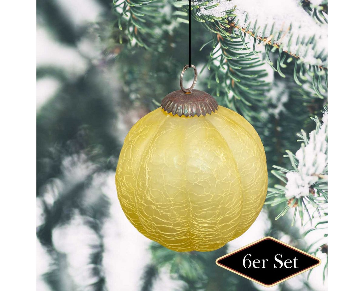 Antikas Weihnachtsfigur Christbaumschmuck aus frozen Glas, Gelb, XXL, gecracktes von Antikas