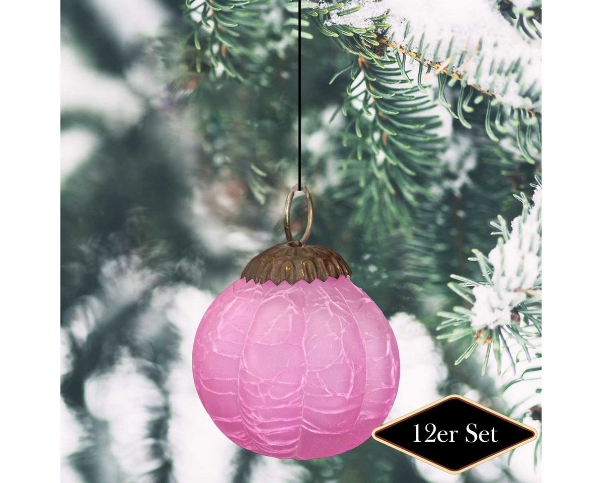 Antikas Weihnachtsfigur Christbaumschmuck aus frozen Glas, pink, gecracktes Glas, Christbaum von Antikas