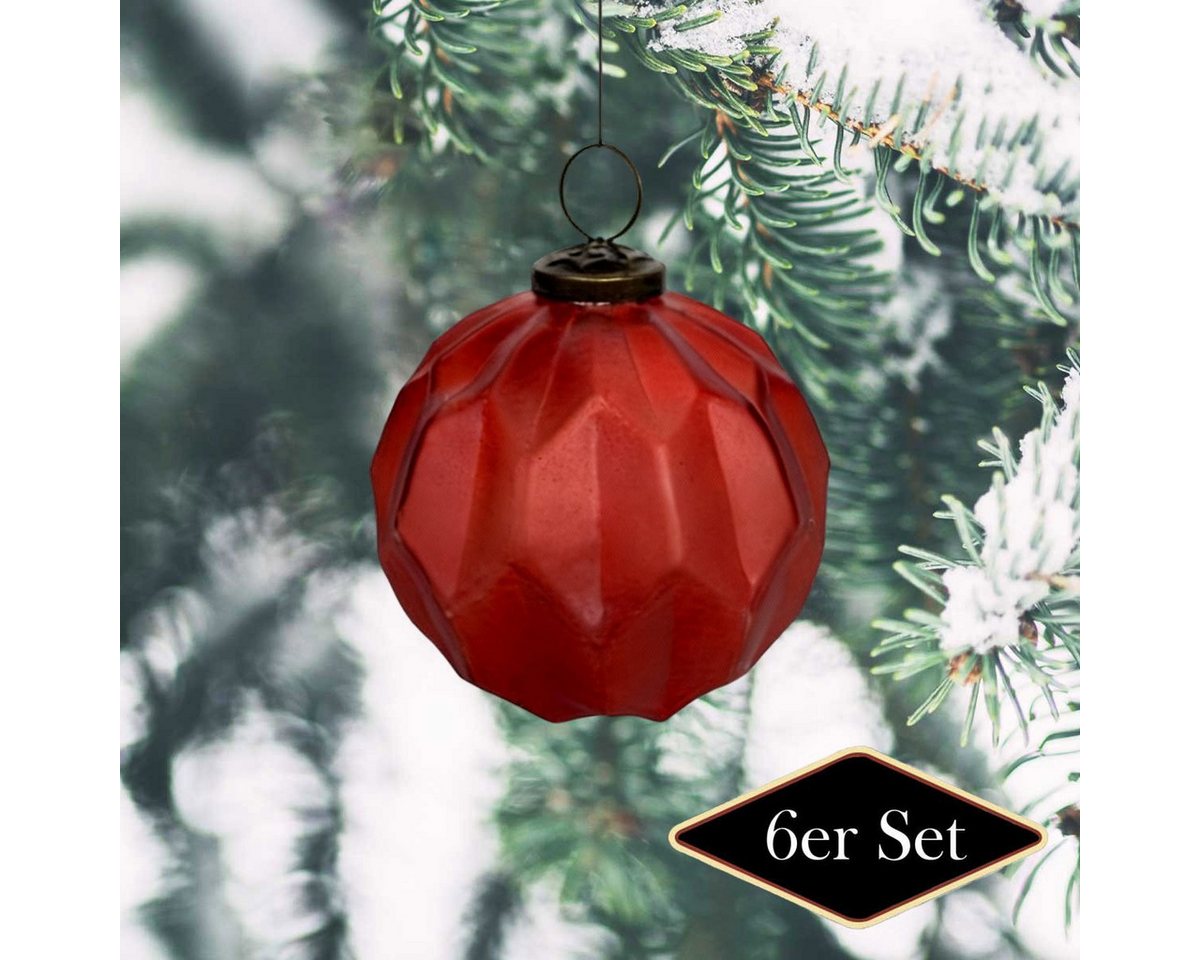 Antikas Weihnachtsfigur Premium Weihnachtskugel, Glas, rot matt, strukturiert, 6er Set, ∅ 10 von Antikas