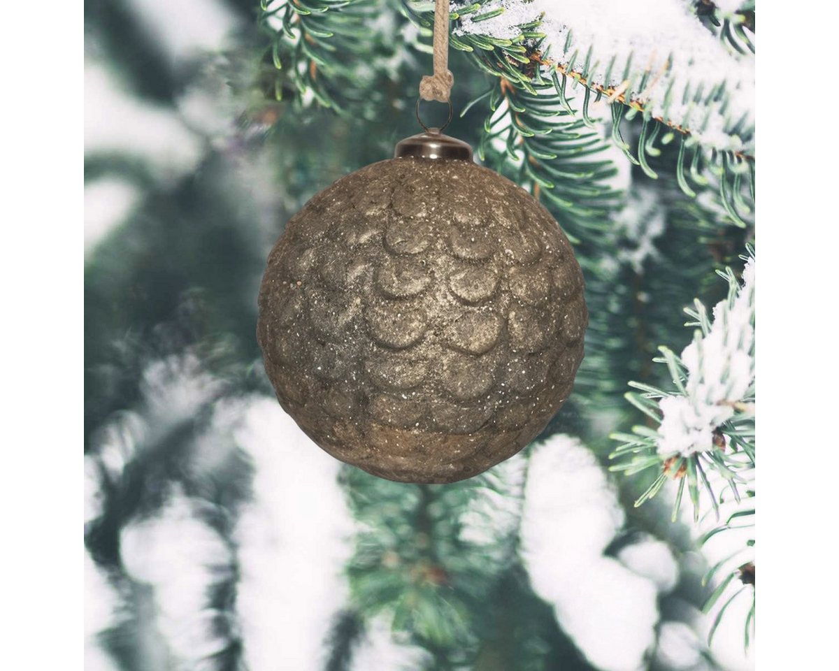 Antikas Weihnachtsfigur Premium Weihnachtskugel Glas, grau strukturiert - handgemacht in von Antikas