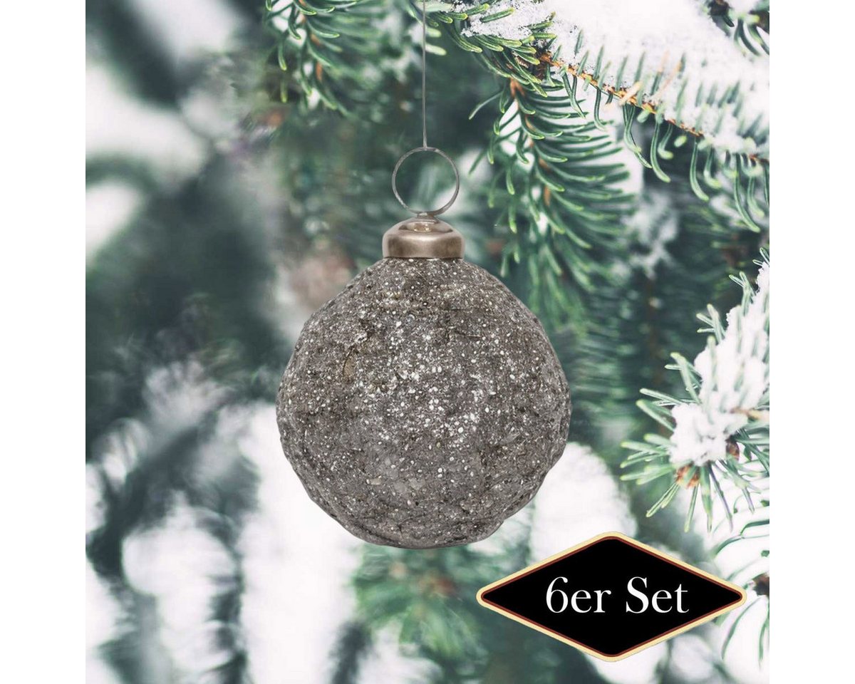 Antikas Weihnachtsfigur Premium Weihnachtskugel Glas, silbern strukturiert - handgemacht in von Antikas