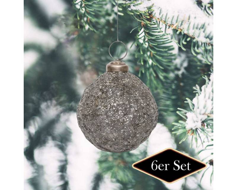 Antikas Weihnachtsfigur Premium Weihnachtskugel Glas, silbern strukturiert - handgemacht in von Antikas