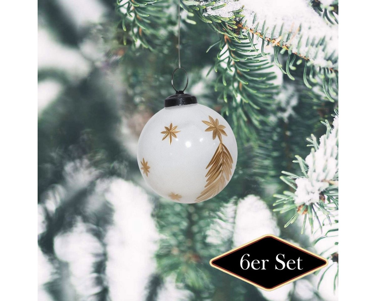 Antikas Weihnachtsfigur Premium Weihnachtskugel Glas, weiß glänzend – handgemacht in Indien von Antikas