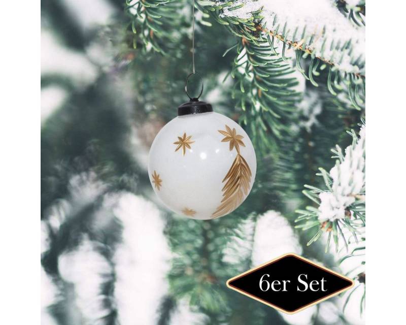 Antikas Weihnachtsfigur Premium Weihnachtskugel Glas, weiß glänzend – handgemacht in Indien von Antikas