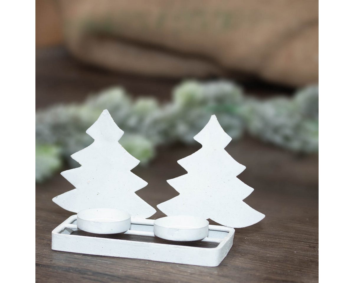 Antikas Weihnachtsfigur Teelichthalter Tannenbäume, Metall weiß lackiert, Weihnachtszeit von Antikas