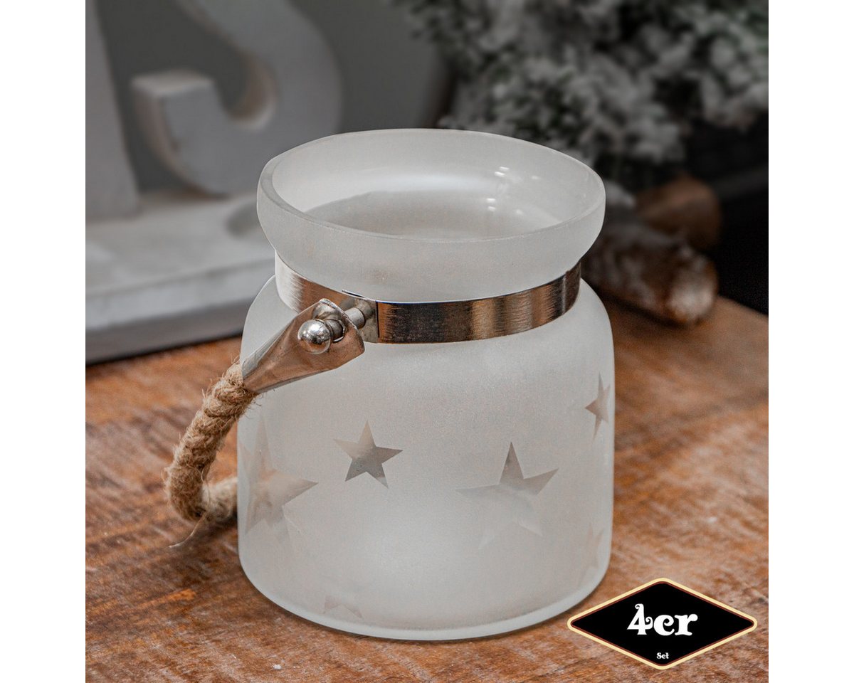 Antikas Weihnachtsfigur Teelichthalterset, Stern, 4er Set, Glas, Weiß, H11,5xB14,0 cm von Antikas