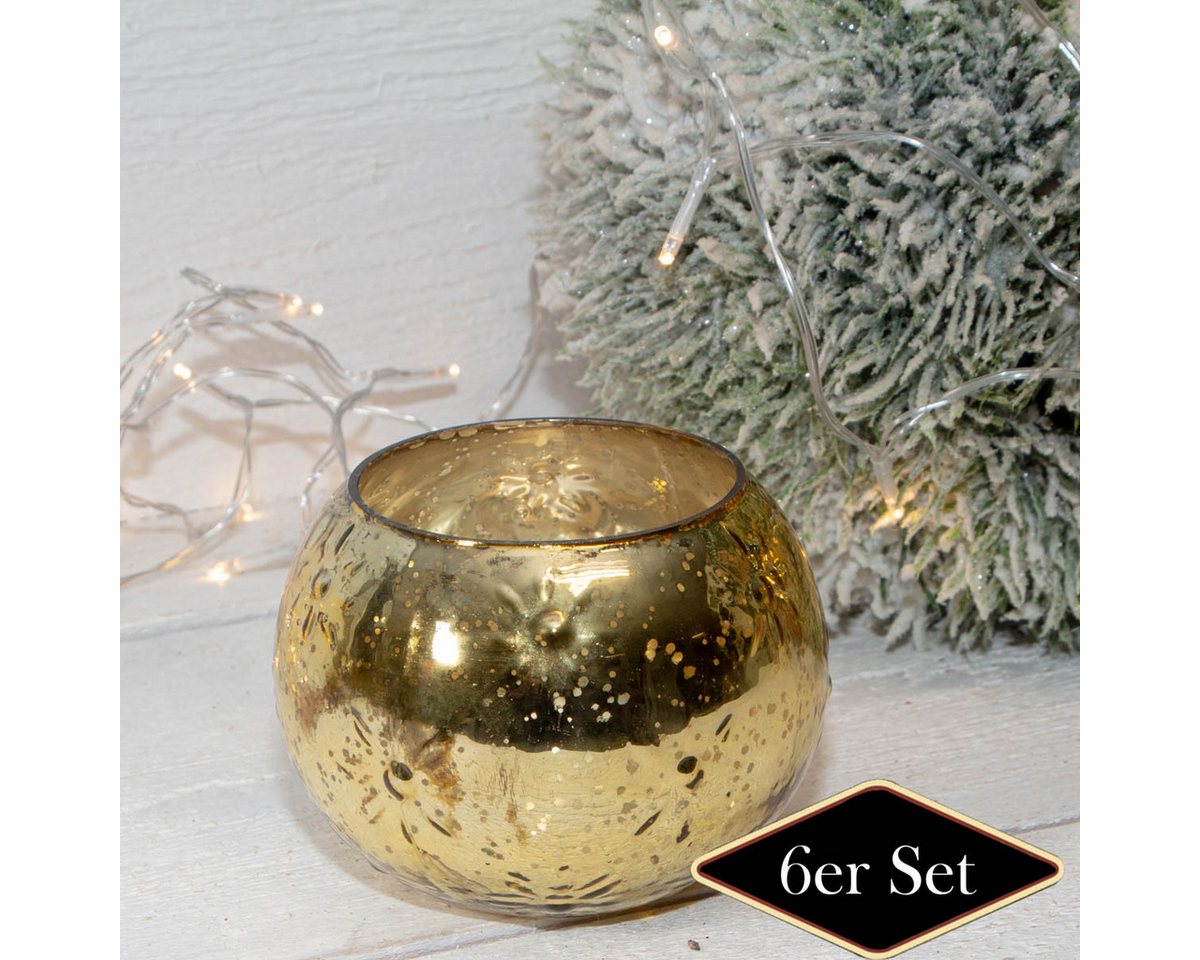 Antikas Weihnachtsfigur Teelichthalterset, Struktur, 6er Set, Glas, Gold, H9,5xB12,5 cm von Antikas