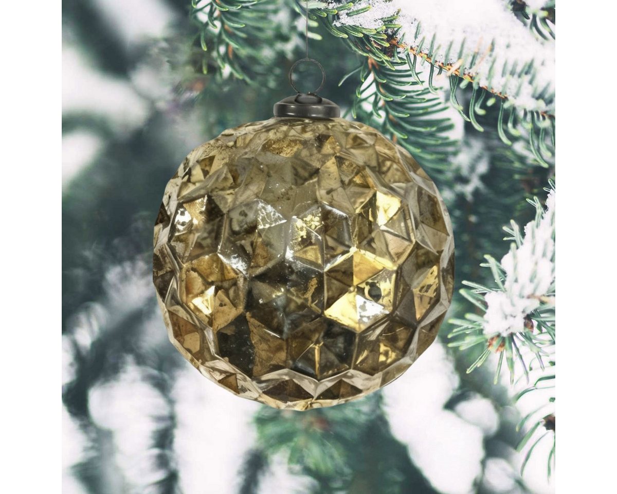 Antikas Weihnachtsfigur Weihnachtskugel Glas, Gold facettiert glänzend - handgemacht in von Antikas