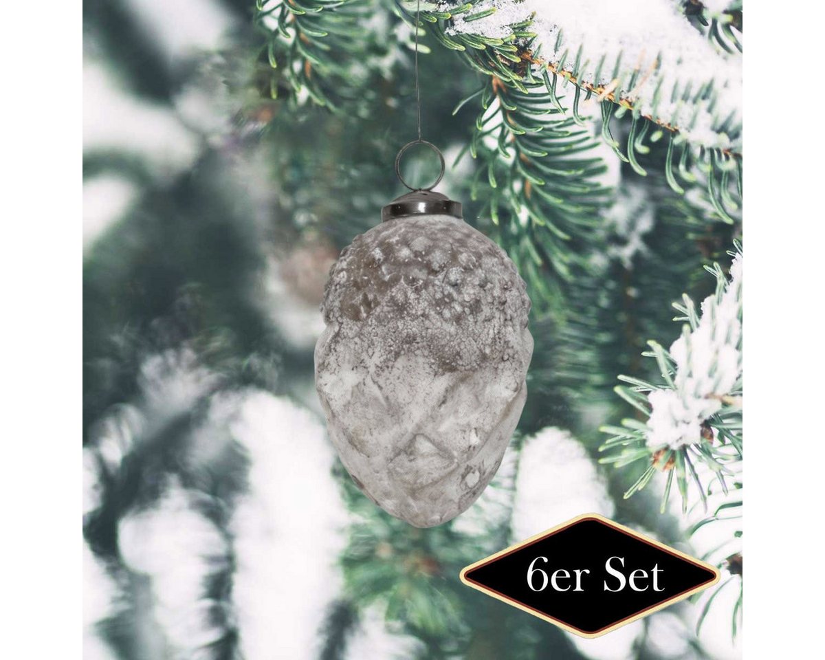 Antikas Weihnachtsfigur Weihnachtskugel Glas, Zapfenform weiß patiniert - handgemacht in von Antikas