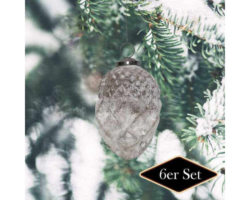 Antikas Weihnachtsfigur Weihnachtskugel Glas, Zapfenform weiß patiniert - handgemacht in von Antikas