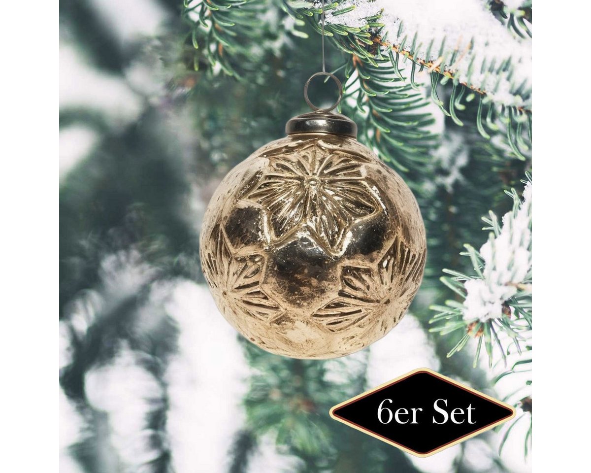 Antikas Weihnachtsfigur Weihnachtskugel Glas, antik-messing, geprägt matt - handgemacht in von Antikas