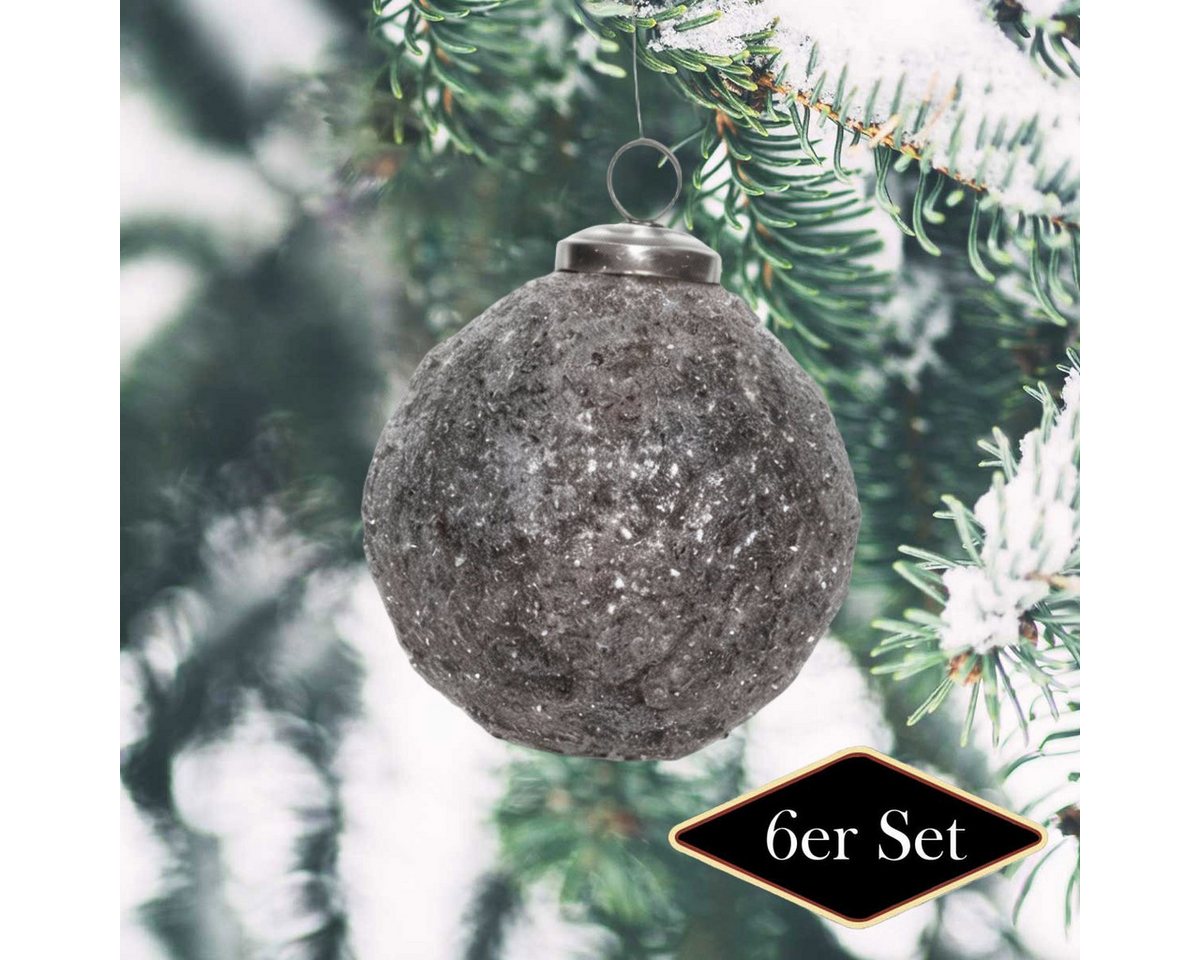 Antikas Weihnachtsfigur Weihnachtskugel Glas, grau strukturiert glitzernd - handgemacht in von Antikas