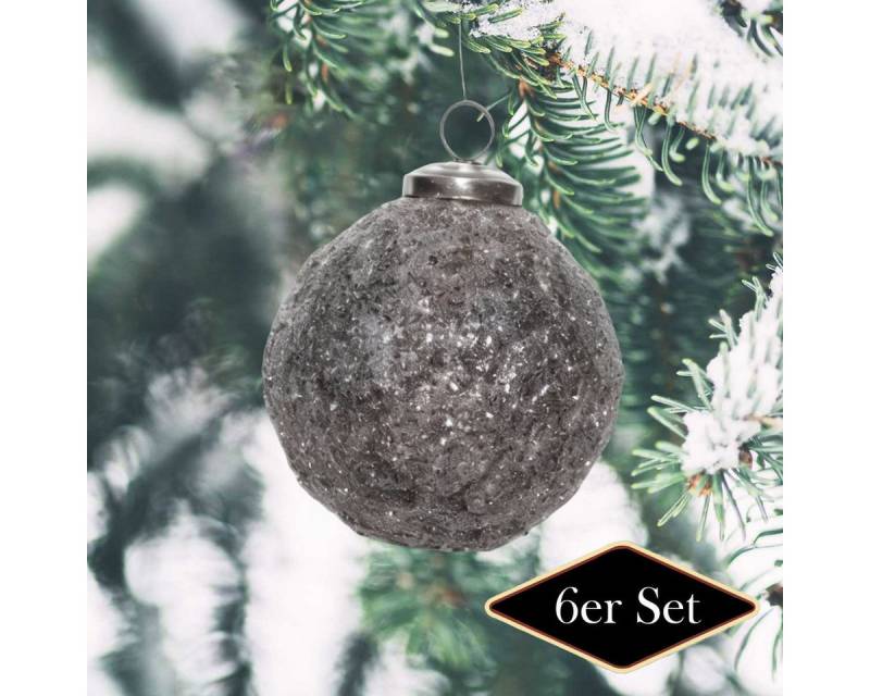 Antikas Weihnachtsfigur Weihnachtskugel Glas, grau strukturiert glitzernd - handgemacht in von Antikas