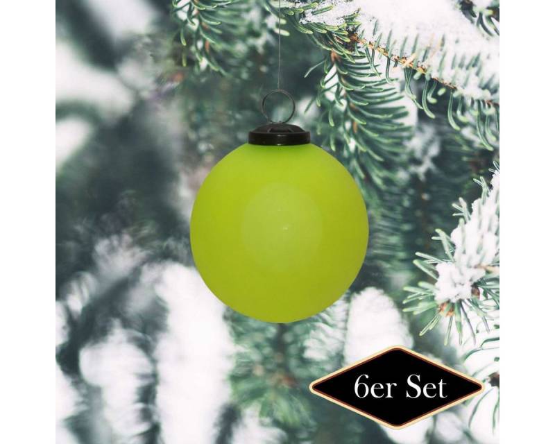 Antikas Weihnachtsfigur Weihnachtskugel Glas, grün neon matt - handgemacht in Indien, ⌀8 cm von Antikas