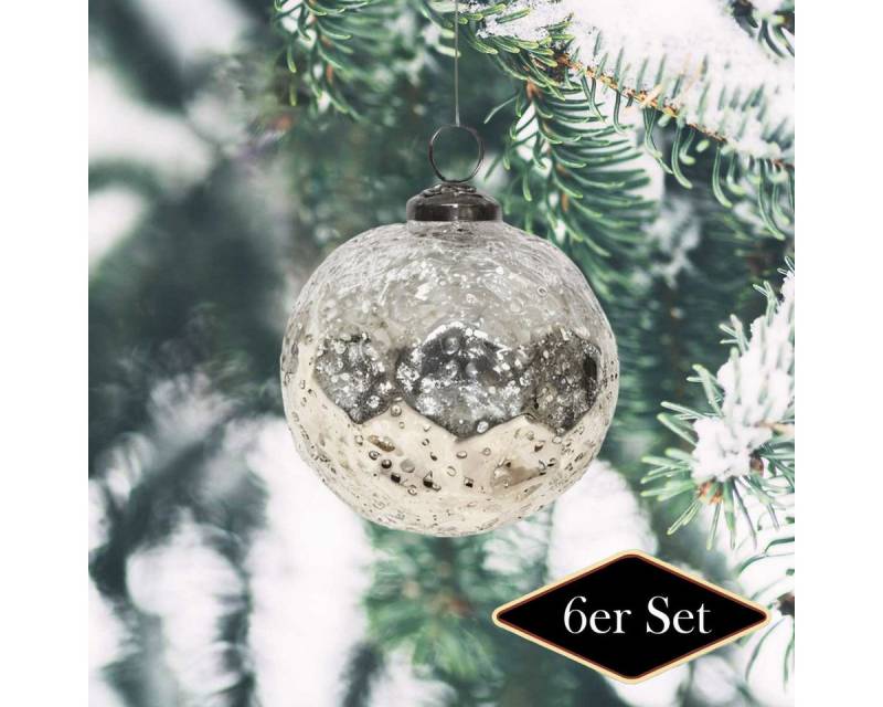 Antikas Weihnachtsfigur Weihnachtskugel Glas, rund, silbern, strukturiert - handgemacht in von Antikas