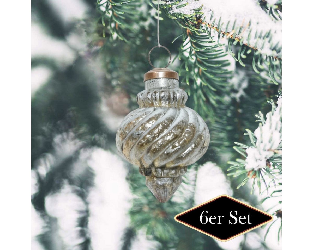 Antikas Weihnachtsfigur Weihnachtskugel Glas Spiralrillen, weiß patiniert - handgemacht in von Antikas