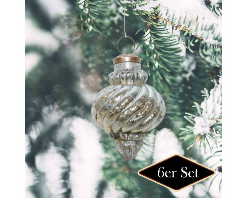 Antikas Weihnachtsfigur Weihnachtskugel Glas Spiralrillen, weiß patiniert - handgemacht in von Antikas