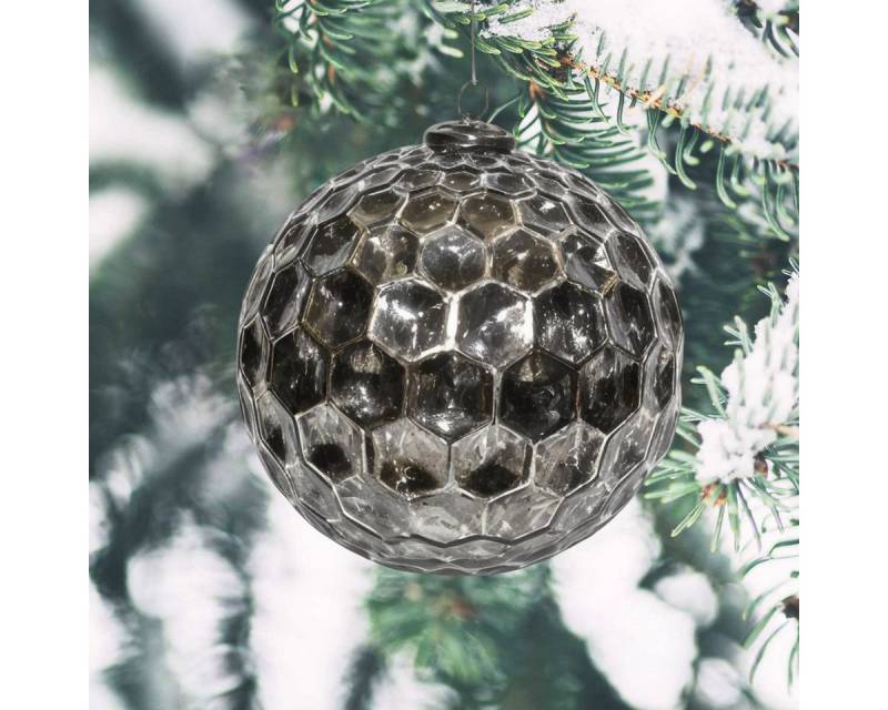 Antikas Weihnachtsfigur Weihnachtskugel Glas Waben, Silber glänzend - handgemacht in Indien von Antikas