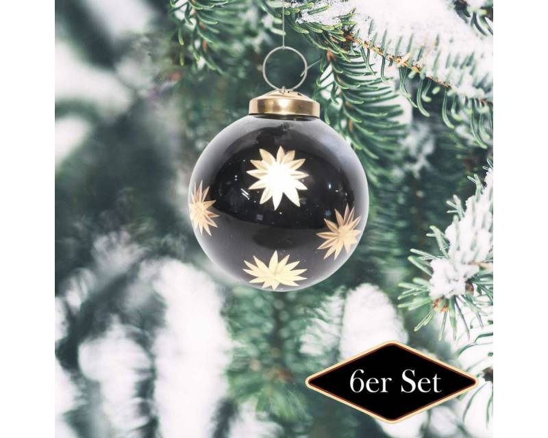 Antikas Weihnachtsfigur Weihnachtskugel Glas mit Sterne, schwarz glänzend - handgemacht in von Antikas