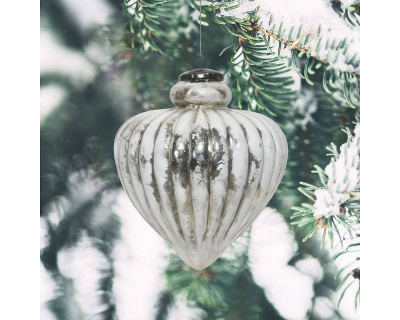 Antikas Weihnachtsfigur Weihnachtskugel Herz, Glas weiß patiniert - handgemacht in Indien von Antikas