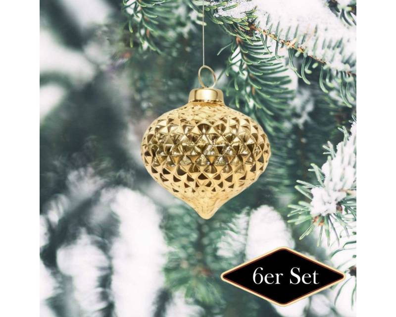 Antikas Weihnachtsfigur Weihnachtskugel Tropfen Raute, gold glänzend Glas -handgemacht in von Antikas