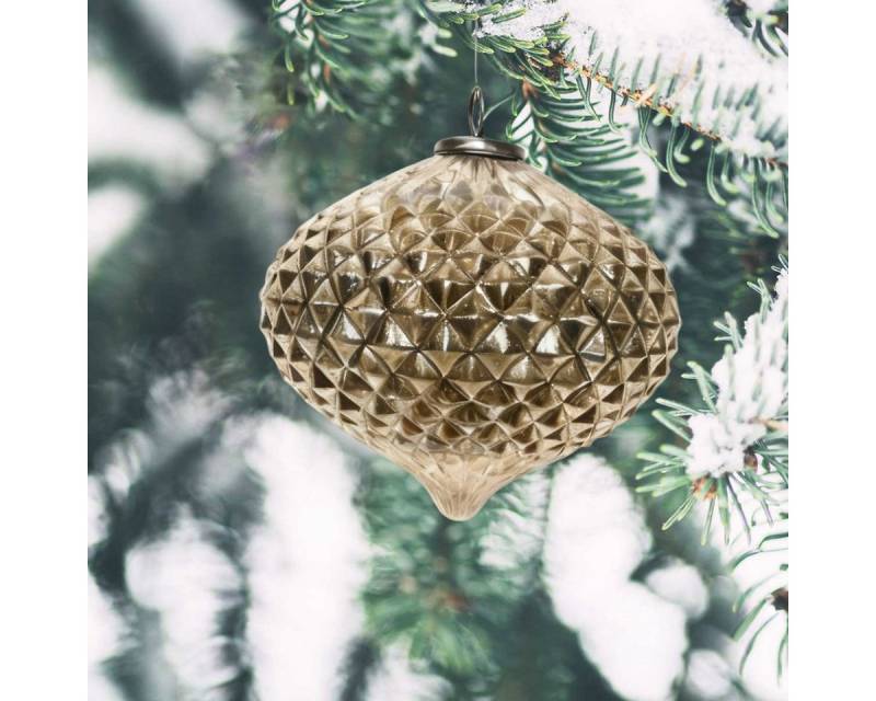 Antikas Weihnachtsfigur Weihnachtskugel Tropfenform Glas, gold glänzend - handgemacht in von Antikas