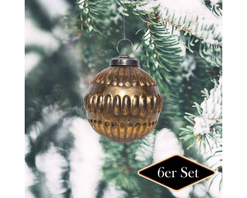 Antikas Weihnachtsfigur Weihnachtskugel aus Glas, antik-messing patiniert, 6er Set, ⌀8 cm von Antikas